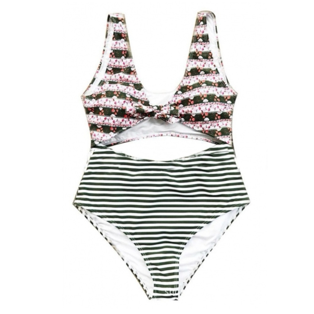 Cupshe NWT Striped and Floral Mix Print One Piece Swimsuit
